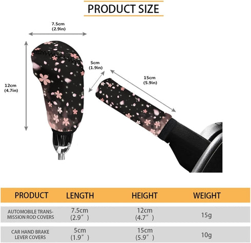 Cherry Blossoms Car Gear Shift Knob Cover with Handbrake Cover, Universal Fit 2 Piece Vehicles Handbrake Cover Gear Shift Knob Cover Set for SUV V...