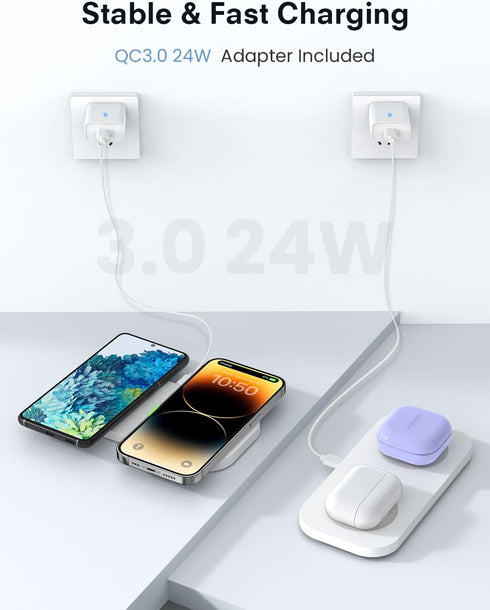 Dual Wireless Charger,JoyGeek Wireless Charging Pad for iPhone 14 Plus/14 Pro/14/13 Pro Max/Pro/Mini/12,Airpods 3/2,Wireless Phone Charger for Sam...