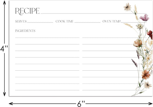 Wildflower Boho Recipe Cards - Set of 48...
