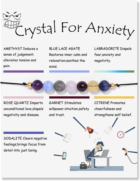 Chakra Crystal Tiger Eye Bead Bracelet with Wish Card for Women Adjustable Spiritual Anxiety Relief Reiki Stone Braide String Bracelet Yoga Medita...