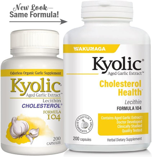 Kyolic Aged Garlic Extract Formula 104 Cholesterol Health, 200 Capsules (Packaging May Vary)...