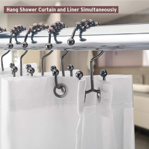 Shower Curtain Hooks Rust Resistant Shower Curtain Rings Metal Double Glide Rollers Shower Hooks for Bathroom Shower Curtain Rods Curtains, Set of...