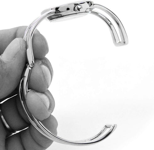 STC Silver Black Round Face Metal Double Band Fashion Women's Bangle Cuff Watch...