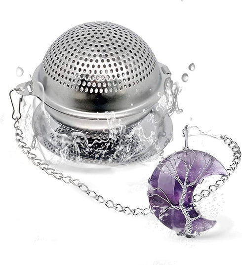 Stainless Steel Tree of Life Tea Ball - Amethyst Crescent Moon Pendant Infuser for Loose Tea Leaves...
