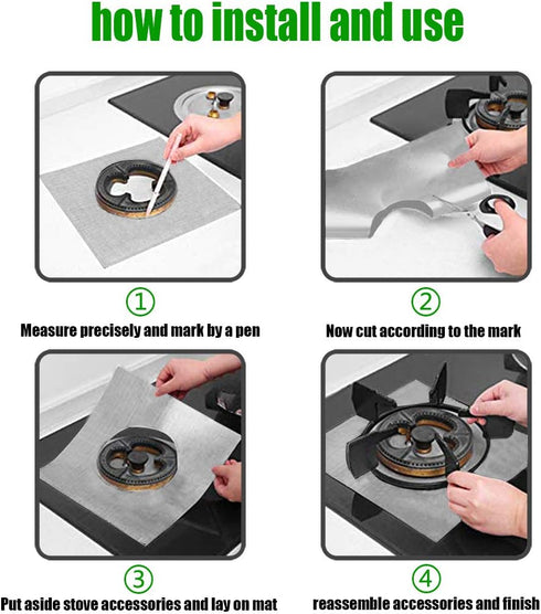 Stove Burner Covers,0.3 MM Double Thickness,8 Pack,Gas Stove Burner Liners,Non-stick Reusable Gas Range Stove Top Covers for Kitchen,Cuttable,Easy to Clean,Silver,Size 10.6” x 10.6”