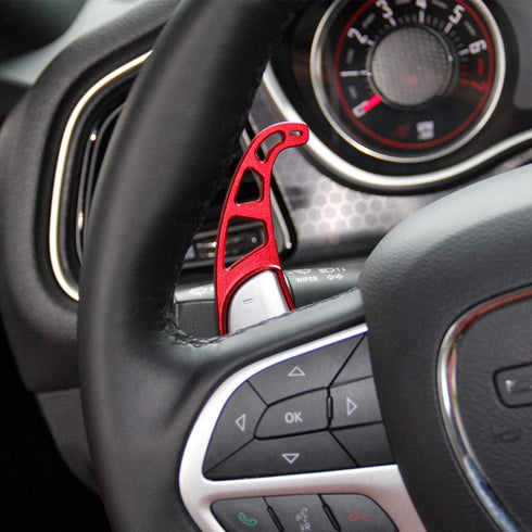 Silver Aluminum Steering Wheel Shift Paddle Extended Shifter Trim for Dodge Charger 2015+/Chrysler 300 2015-2021 (Red with Hole)...
