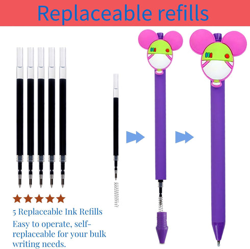 HL Hope&Luck 5PC Cute Mouse Head Character Ears Pens | Pen for Adults & Kids | Multi Color Cartoon Retractable Ballpoint Pens | Gift for School Te...