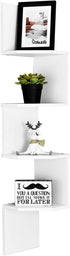 WELLAND Zig - Zag Floating Corner Shelves, 4-Tier Wall Mounted Storage Shelf with White Finish for Bedroom, Living Room, Bathroom, Display Shelf f...