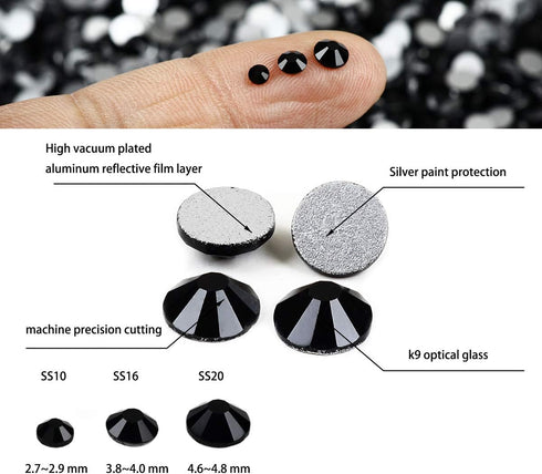 Yantuo Black Rhinestones Flat Back ss16 1440 pcs, 4mm Round Non Hotfix Jet Rhinestone,Bling Diamond Cut Stone Gems for Shoes,Bag,Nail Art, DIY Cra...
