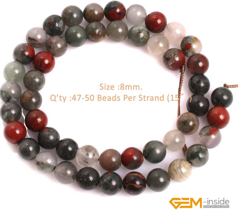 GEM-Inside Natural 8mm Africa Bloodstone Gemstone Loose Beads Round Crystal Energy Stone Power Beads for Jewelry Making 15"...