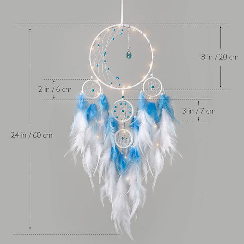 KHOYIME LED Light Up Dream Catcher Half Circle Moon Decor with Lights Handmade Feather Dreamcatchers for Bedroom Bohemian Home Decor Wedding Ornam...