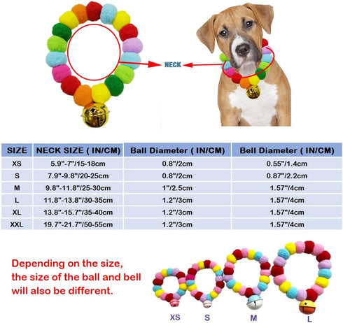 Pom Pom Dog Collar Elastic Cat Collar Decorative Plush Ball Puppy Necklace Eye-catching Pom Pom Pet Collar Necklace with Bell for Taking Photos, W...