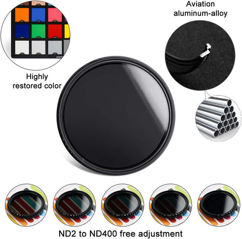 37mm ND Filter Slim Variable ND Neutral Density Filter Adjustable ND Fader ND2-ND400 Lens Filter for Canon Nikon Sony Pentax Olympus Fuji DSLR Cam...