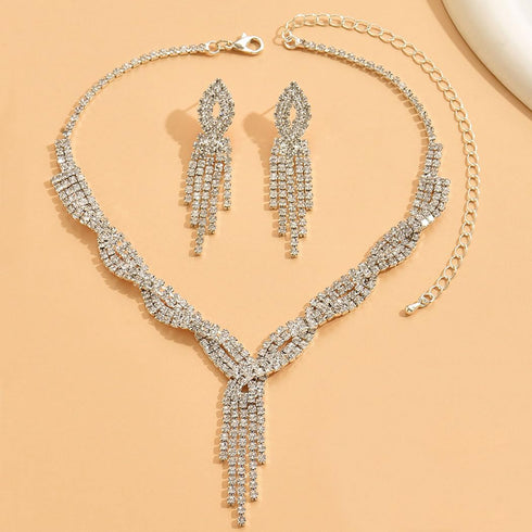 Unicra Silver Bride Necklace Earrings Set Bridal Wedding Jewelry Sets Rhinestone Prom Costume Choker Necklaces for Women and Girls (Silver-2 Pack ...