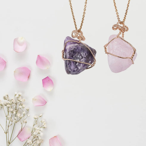 Shop LC Crystal Necklaces - Handmade Healing Amethyst & Rose Quartz, Fluorite & White Crystal, Citrine & Tiger's Eye Raw Gemstone Necklace Sets - ...