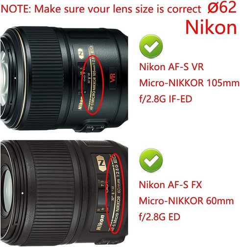Camera Lens Cap (62mm) fit for TAMRON 18-200mm, for NIKKOR 60mm 105mm f/2.8G, for Sony CX900E AX100E w/ E18-200LEII E10-18 Lens (3 Pack)...