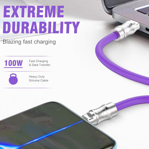 USB C to USB C Silicone Cable 10FT, Ultra Flexible & Soft USB Type C 100W Fast Charging Cable, Geek Industrial PD Data Transfer Cable for Phones,T...