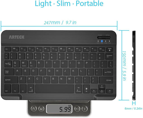 Arteck Universal Backlit 7-Colors Ultra Light Slim Portable Wireless Bluetooth 3.0 Keyboard for iOS iPad Pro, Air, Mini, Android, Windows Tablets ...