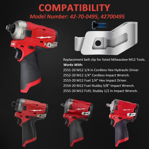 Belt Clips for Milwaukee, 2pcs 42-70-0495 Drill Tool Clips Hook Kit with Screws for Milwaukee Drill Stubby Impact Wrench Hex Impact Driver Hex Hyd...
