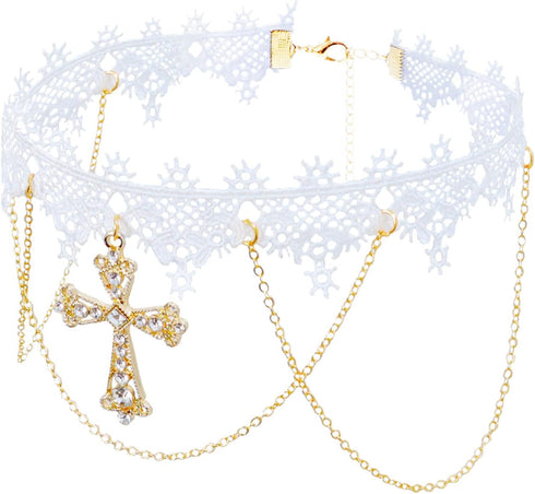 Crucifixion Necklace for Women Cross Pendant Gothic Lace Choker...