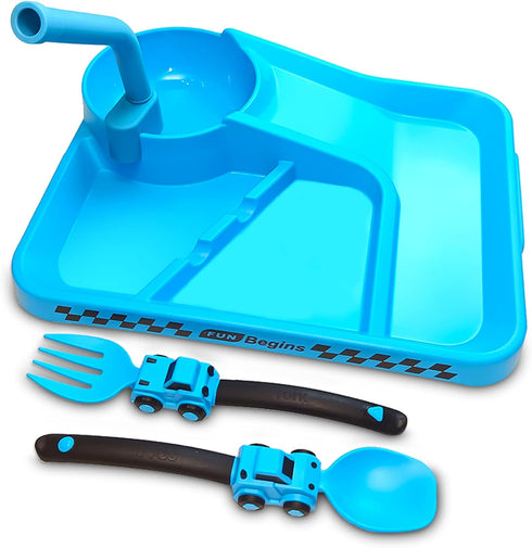Toddler Plates - Toddler eating Utensil set with Spoon Fork and Removable Straw - Construction theme Toddler Utensils - Baby Plates Feeding set - ...