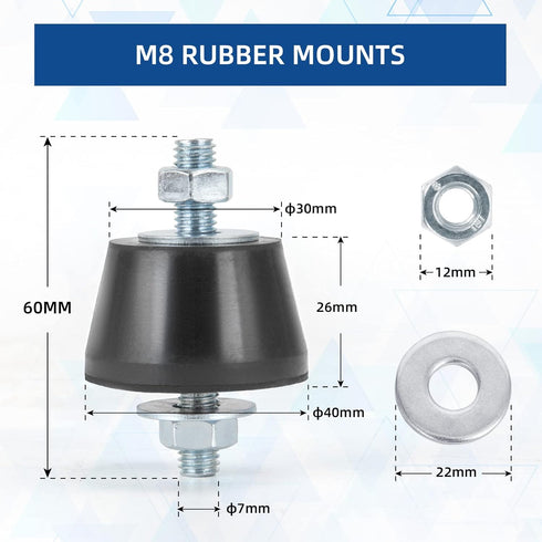 Rubber Studs Shock Absorber M8 40x26mm 4 Pack Anti Vibration Rubber Isolator Mounts Vibration Isolation Mount for Mini Split Heat Pumps, Air Compr...