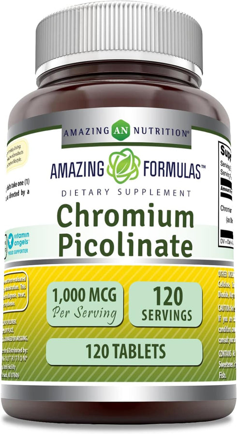 Amazing Formulas Chromium Picolinate | 1000 Mcg Tablets Supplement | Non-GMO | Gluten Free | Made in USA (1 Pack, 120 Count)...