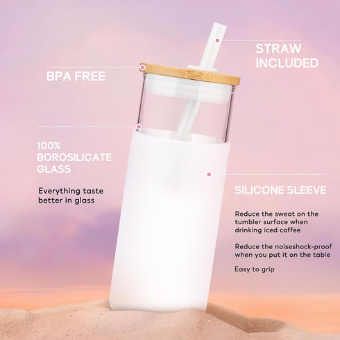 Tronco 20 oz Glass Tumbler with Lid & Straw - Iced Coffee Cup & Smoothie Cup With Silicone Sleeve | BPA-Free, Dishwasher Safe | Reusable Glass Cup...