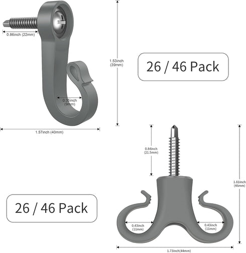 Pack of 46 Q Hanger Screws in Hooks for Outdoor String Lights and Garage Party Decor...