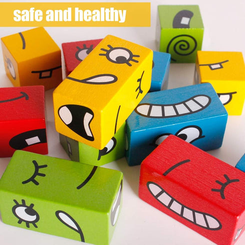 Wooden Expressions Matching Block Puzzles Building Cubes Toy Borad Games Educational Montessori Toys for Kids Ages 3 Years and Up...