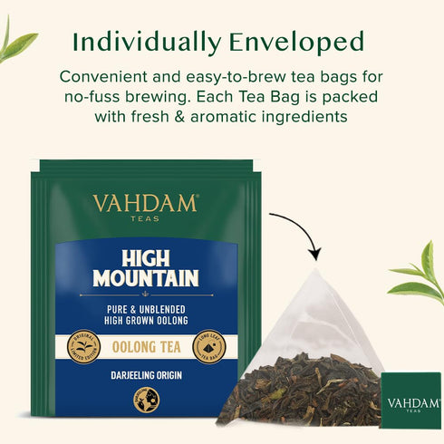 VAHDAM, High Mountain Oolong Tea Bags (30 Count) Non GMO, Gluten Free | High Grown Oolong Tea Leaves - Light & Floral | Resealable Ziplock Pouch...