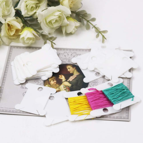 Floranea 50 Pcs Floss Bobbins for Cross Cotton White Stitch Thread Holder Card Embroidery Floss Organizer for Craft Art DIY Sewing Storage Accesso...