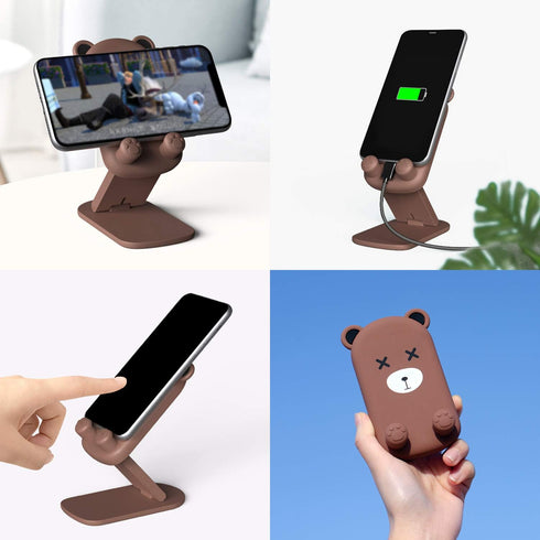 Cute Cell Phone Stand Foldable Adjustable Animal Phone Holder for Desk Silicone Protection Compatible with iPhone 16 15 14 13 12 Pro Max iPad Tabl...