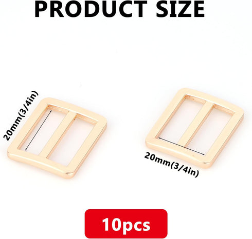 10pcs Metal Slide Tri-Glide Buckle Webbing Strap Adjustable Buckle Fasteners for Strap Keeper Leathercraft Bag Belt Bags DIY Accessories (Light Go...