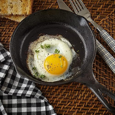 6 Inch Cast Iron Skillet, Frying Pan with Drip-Spouts, Pre-seasoned Oven Safe Cookware, Camping Indoor and Outdoor Cooking, Grill Safe, Restaurant...