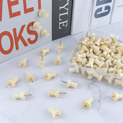 100 Pieces Decorative Wood Push Pins for Cork Board Wooden Thumb Tacks for Office Home Wood Map Tacks Wooden Head Pin for Bulletin Boards Craft Pr...