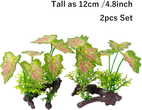 Smoothedo-Pets Aquarium Plants Fish Tank Decorations 2pcs Plastic Artificial Plant Goldfish Waterscape Fish Hides (Rainforest Leaf-Pink-Small-Set)...