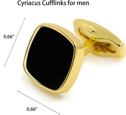 Square Cufflinks for Men Black Cuff Links Black Gold Classic for Wedding Business Groom Best Man...