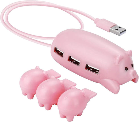 Pink Pig USB Hub, 3-Port Cute USB Hub with 3 Piglet Decoration Lids, Perfect Pig Stuff & Gifts for Pig Lovers, USB Splitter for Hard Drives, Mouse...