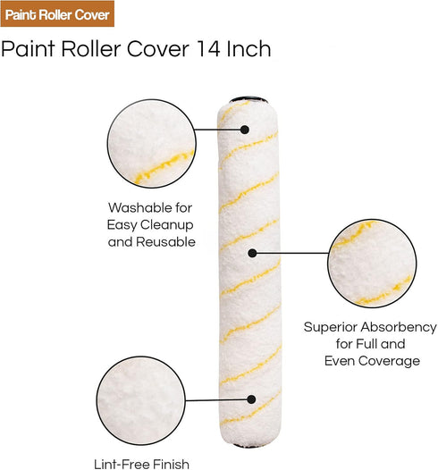 Vermeer Paint Roller Covers - 3-Pack - 1/2" Nap x 14" Long Microfiber Covers for All Paints & Stains - Home Improvement - Interior & Exterior Use...