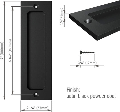7" Sliding Barn Door Handle - Flush Pull Handle for Sliding Doors Cabinets Closet and Drawers - Black - Set of 2...