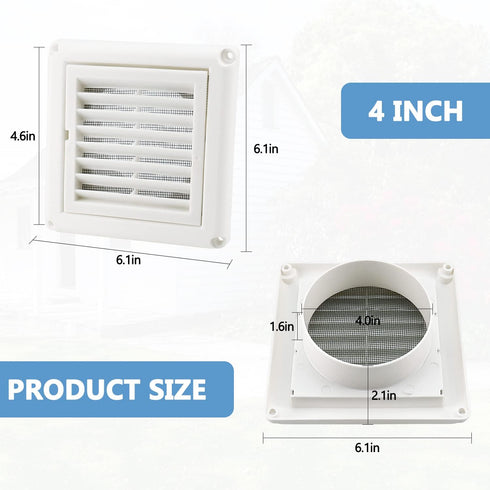 Cenipar 4" Louvered Vent Cover Dryer Exhaust Air Vent Cover with 4 Screws Stops Birds Nesting Outside Easy Installation (White)...
