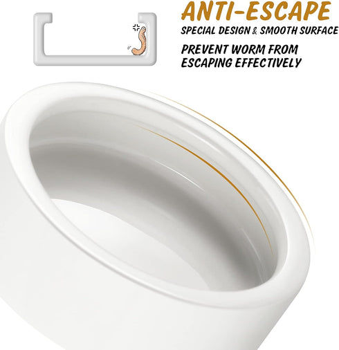 Worm Dish - Large 2 Pcs Reptile Food Water Bowl Lizard Gecko Ceramic Pet Bowls, Mealworms Bowl for Bearded Dragon Chameleon Hermit Crab Dubia Rock...