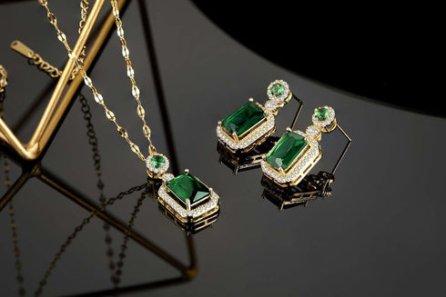 Emerald Jewelry for Women Green Stone Necklace Earrings Set Cute Necklaces with Crystal Dangle Earrings...