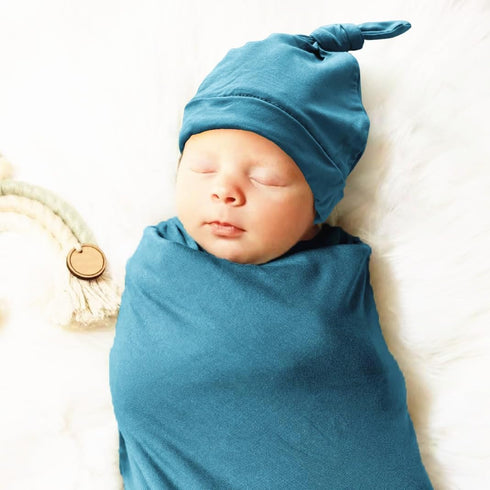 Newborn Swaddle Blanket with Hat Set Baby Swaddle Set Hospital Receiving Blankets for Girls Boys(Teal)...
