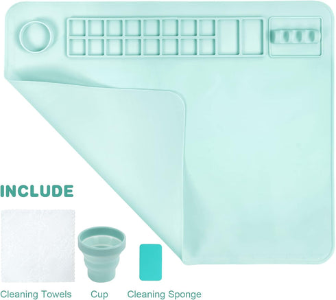 OSDUE Silicone Painting Mat, 20" x 16"Silicone Art Mat with Cup Silicone Mats for Crafts - Thick Large Silicone Artist Mat w/Cup and Raised Edge f...