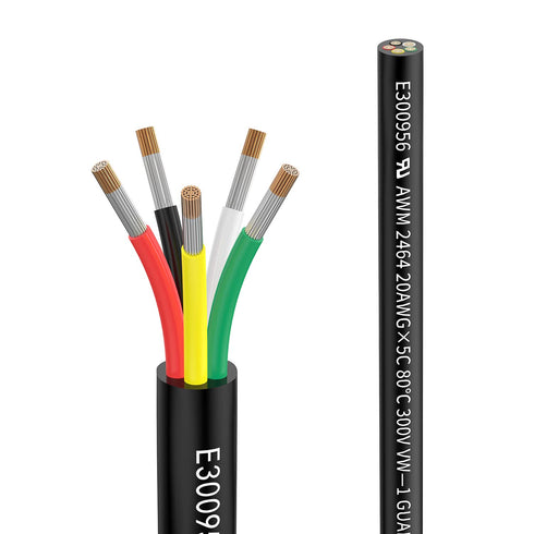 20awg 0.5mm² Electrical Wire 5 Core Extension Cable 20 feet UL2464 DC 5V/12V/24V/300V 20 Gauge Oxygen Free Stranded Tinned Copper Wire...