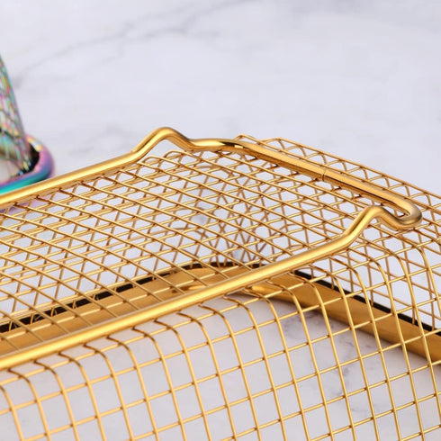 Silverware Drawer Organizer, Rainbow Mesh Kitchen Drawer Organizers, Iridescent Stackable Storage Basket Metal Utensil Holder for Flatware, 12.5"x...