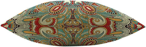 Mugod Paisley Flower Throw Pillow Cover Traditional Ethnic Floral Red Teal White Yellow Cotton Linen Square Cushion Cover Standard Pillowcase 18x1...