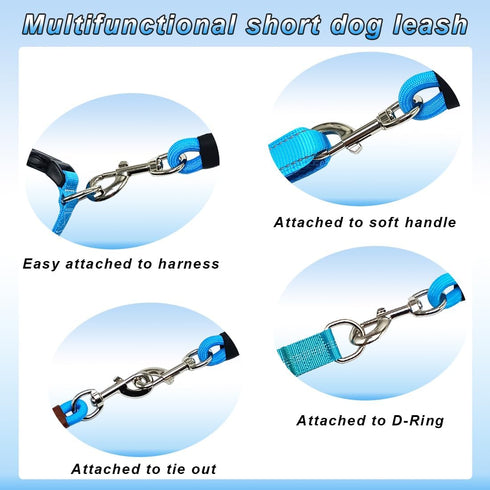 18 Inch Short Dog Leash + Traffic Pet Lead, Strong Nylon + Padded Handle + Well Made Clasp, Great for Medium and Large Dogs Training Walking (Blac...